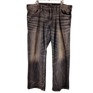 Silver jeans mens 40x32 blue denim ZAC straight leg stretch Y2K dark wash